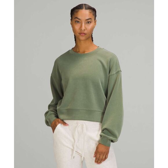 Lululemon Perfectly Oversized Cropped Crew Softstreme Green Twill Size 10 Top - Picture 1 of 9